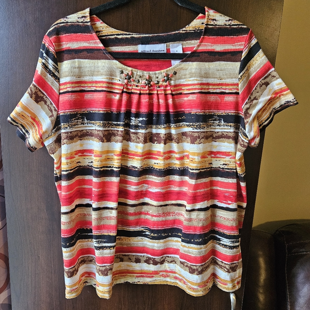 Alfred Dunner Striped Multicolor Women's Top Size Medium